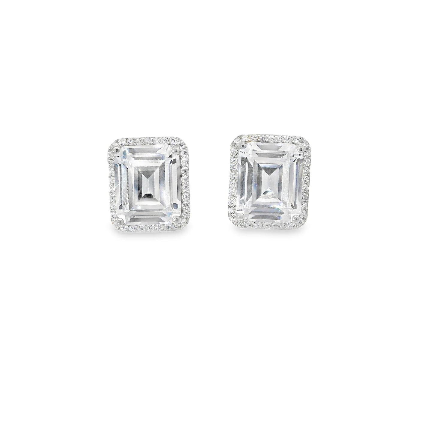 Halo Emerald Cut Stud Earring - KE192021