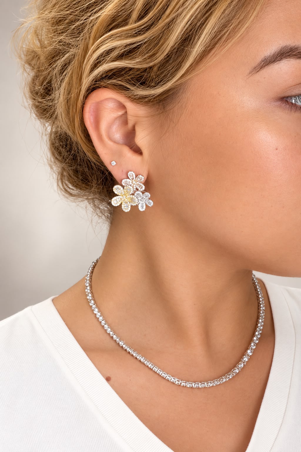 Baguette Triple Flower Earring - AE15843EW *LIMITED COLLECTION*