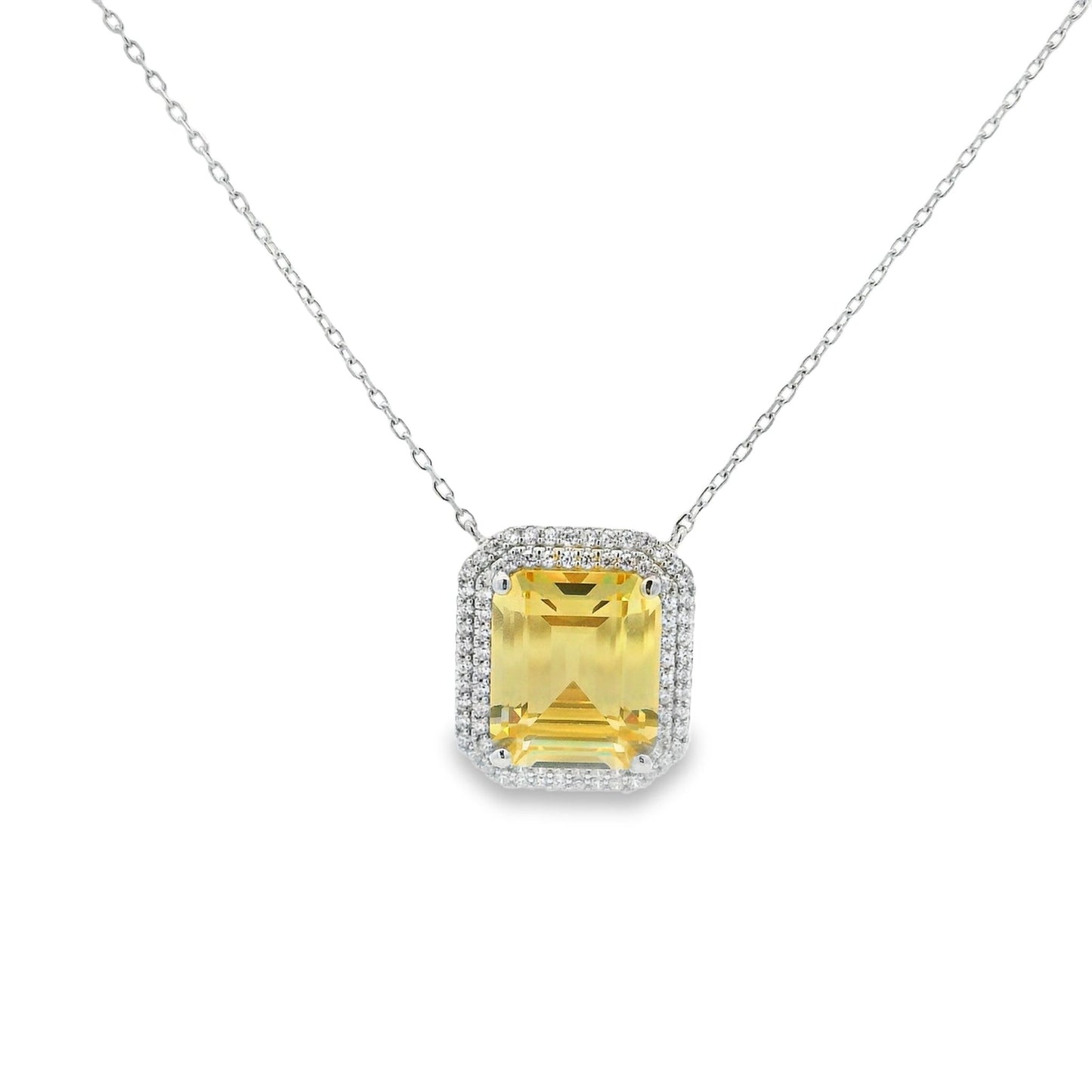 Double Halo Elegant Emerald Cut Necklace 15+3" - PGN22336