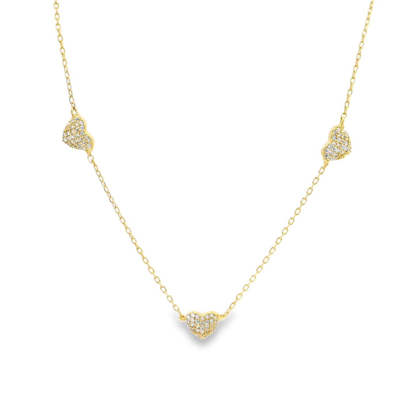 Pave Mini Heart Station Necklace 15+3" - PGN22313