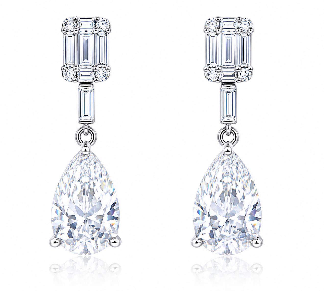 Baguette with pear shape drop Earrings - KE192110