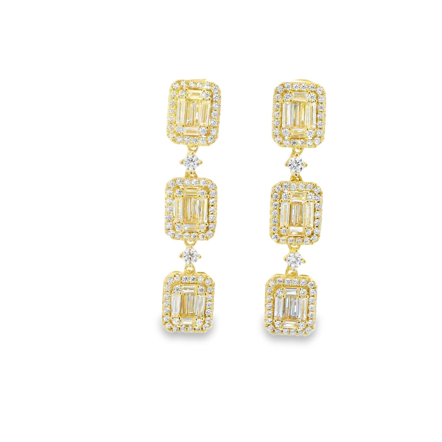 3 Baguette Drop Earrings - KE192061