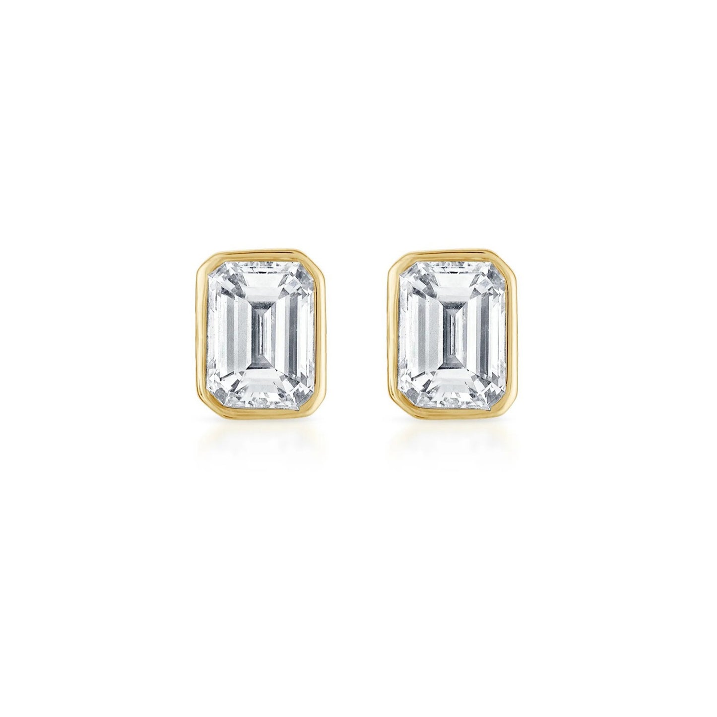 Bezel Emerald Cut Stud Earring - KE191085
