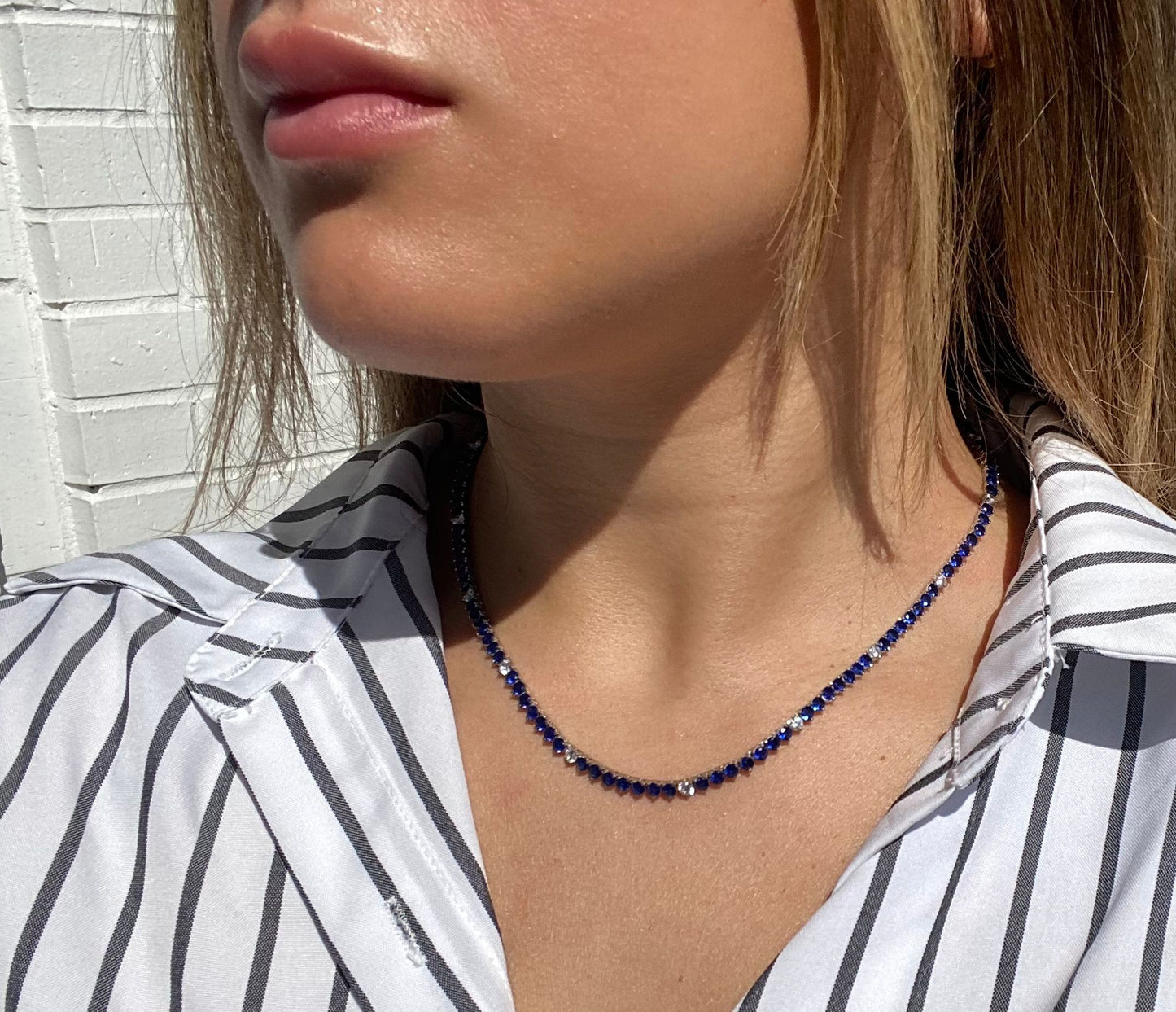 3MM 3PRONG Color Tennis Necklace - KN22053