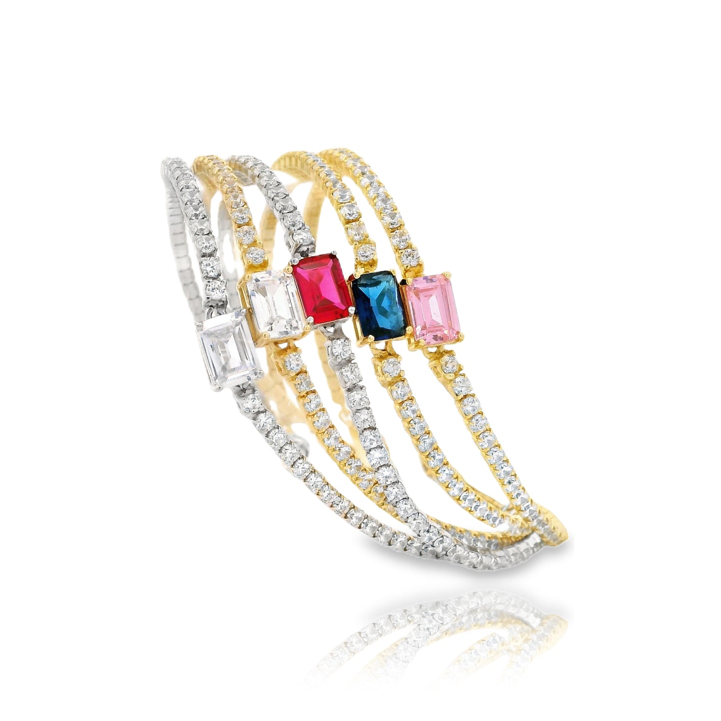 Emerald Cut Centered Micro Pave Tennis Bracelet 6+1"" - KB33126