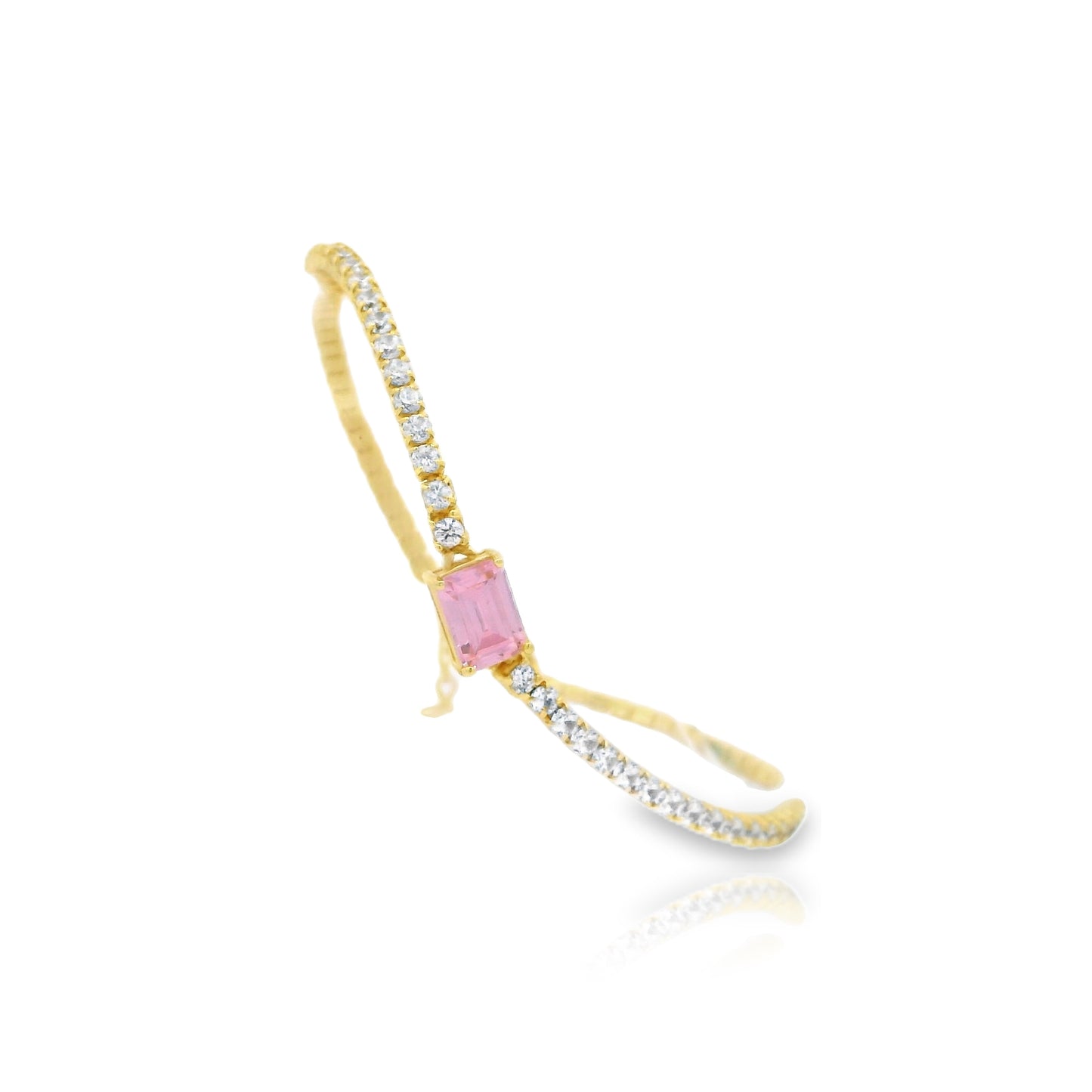 Emerald Cut Centered Micro Pave Tennis Bracelet 6+1"" - KB33126