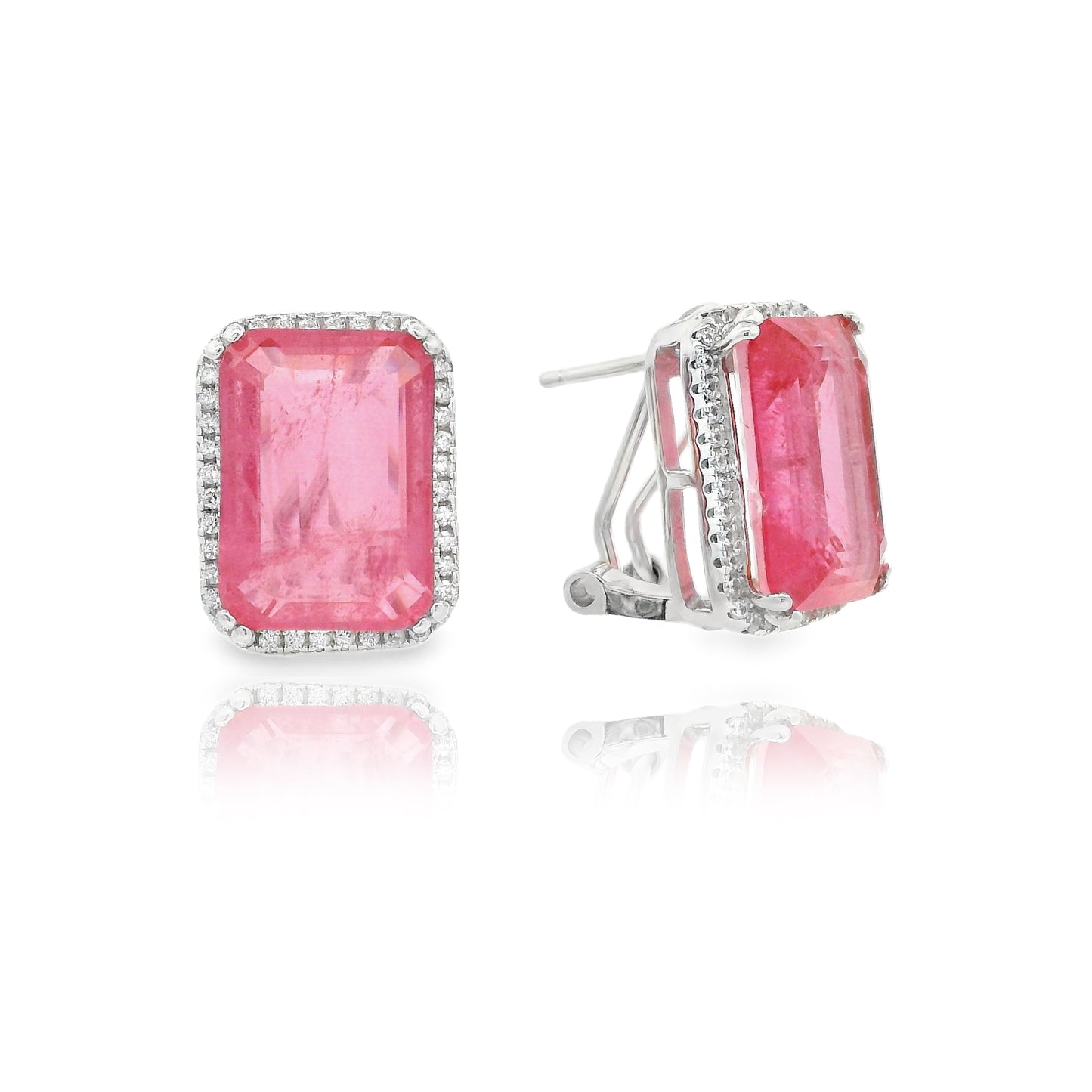 Halo Emerald Cut Omega Back Medium Earring - KE192040