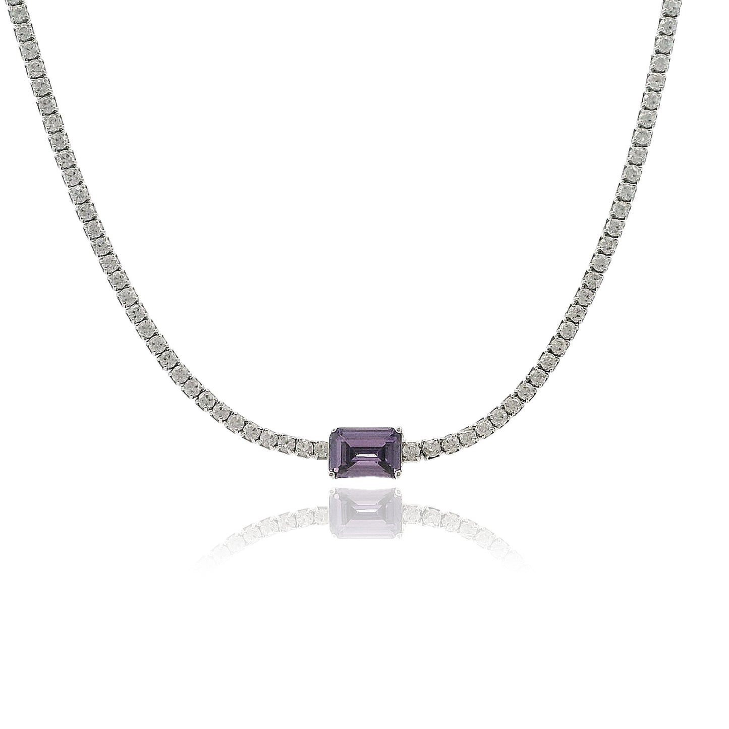 Emerald Cut Centered Micro Pave Tennis Necklace 14+4" - KN22306