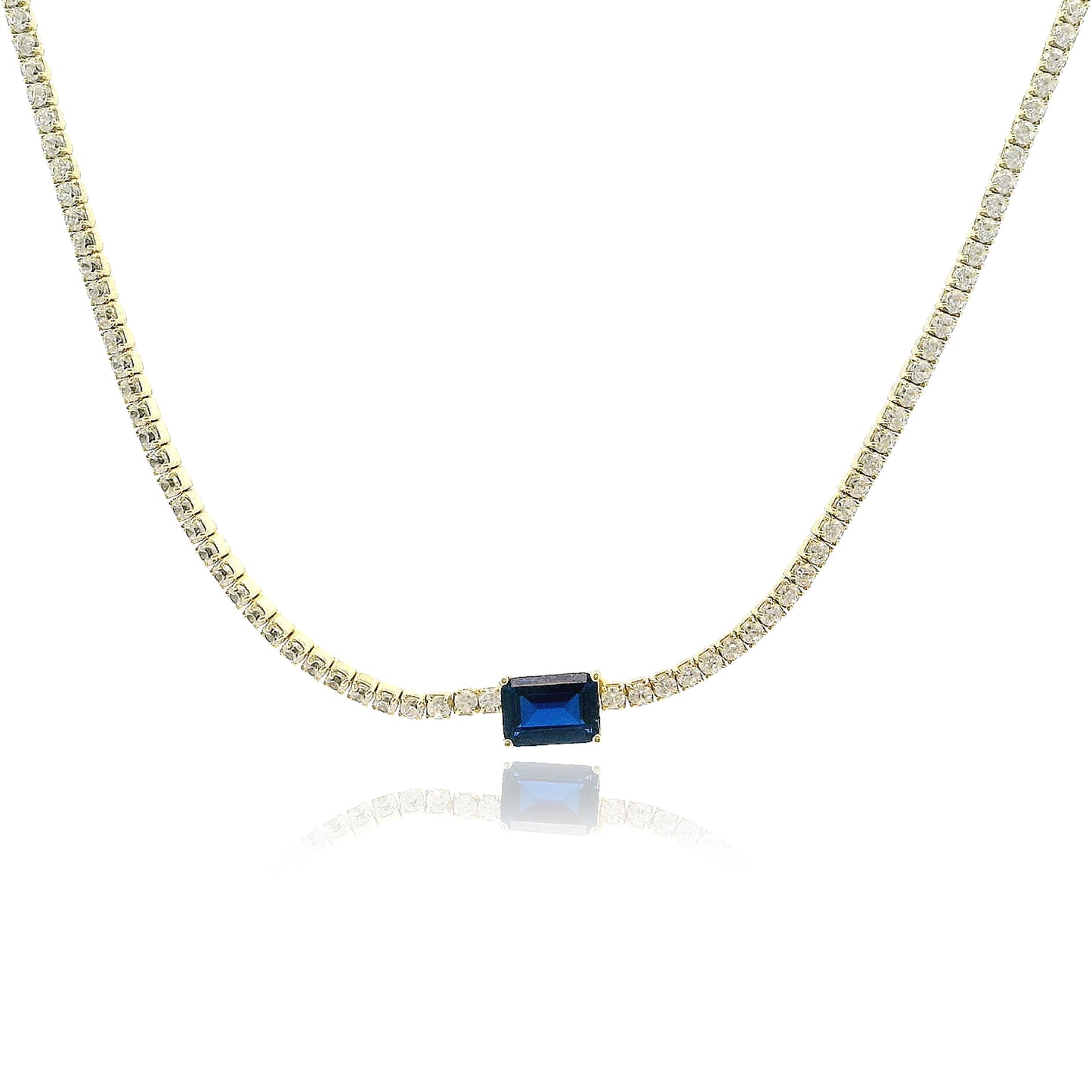 Emerald Cut Centered Micro Pave Tennis Necklace 14+4" - KN22306