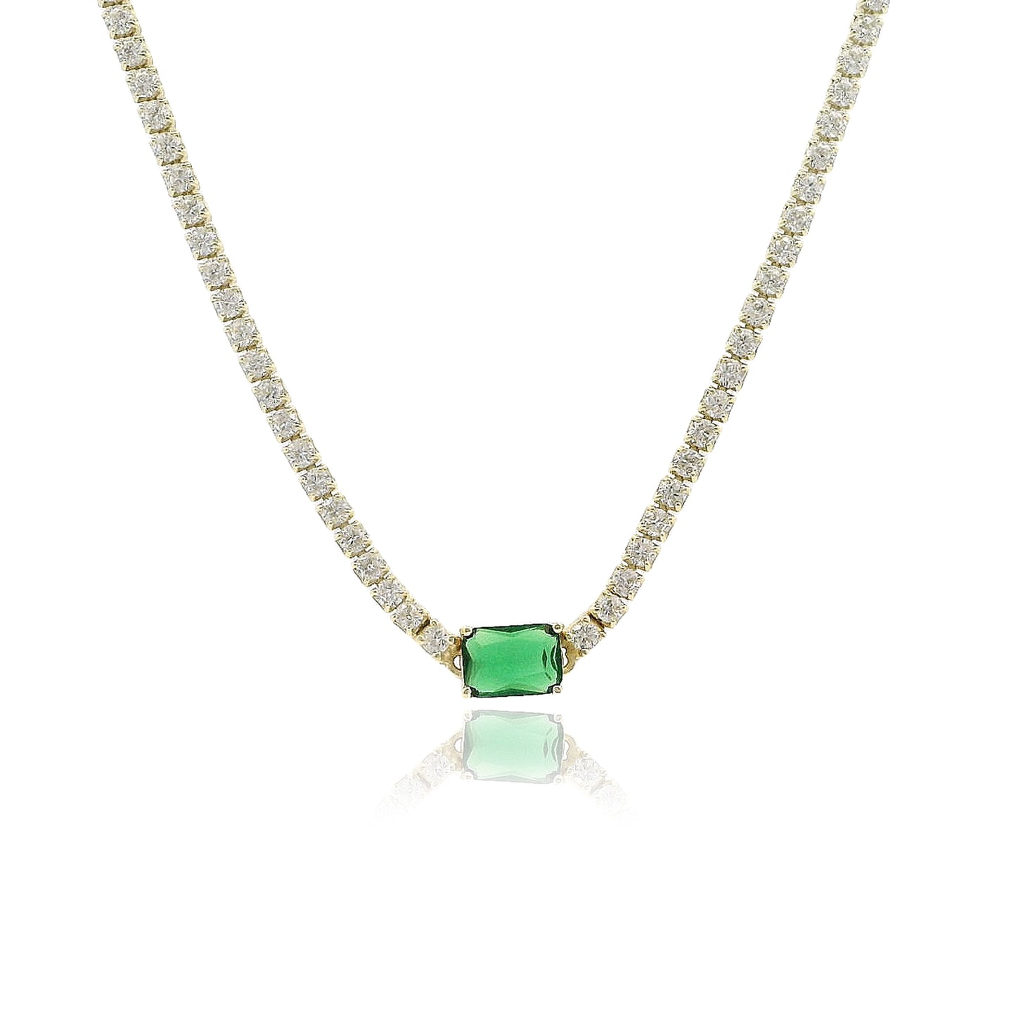 Emerald Cut Centered Micro Pave Tennis Necklace 14+4" - KN22306