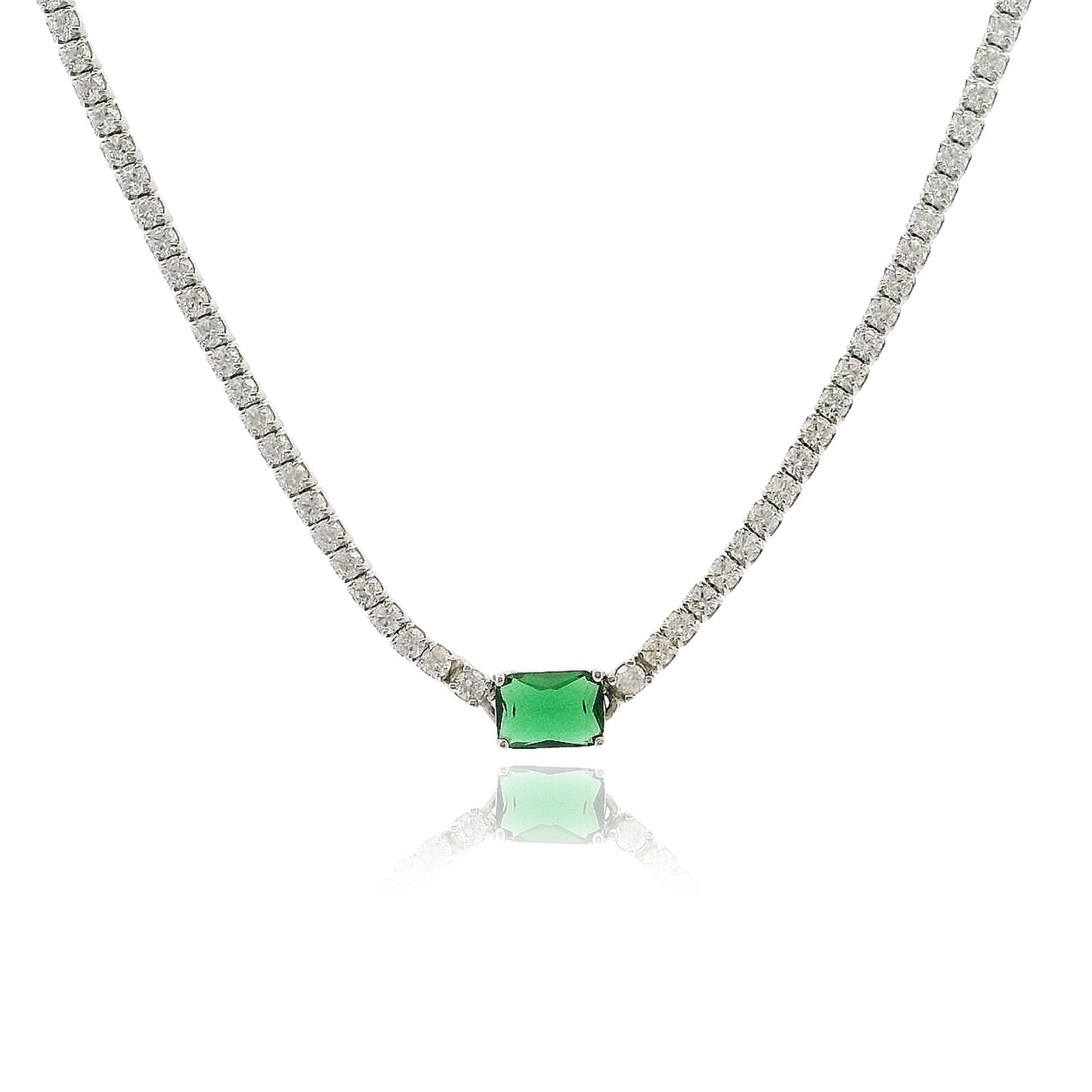 Emerald Cut Centered Micro Pave Tennis Necklace 14+4" - KN22306
