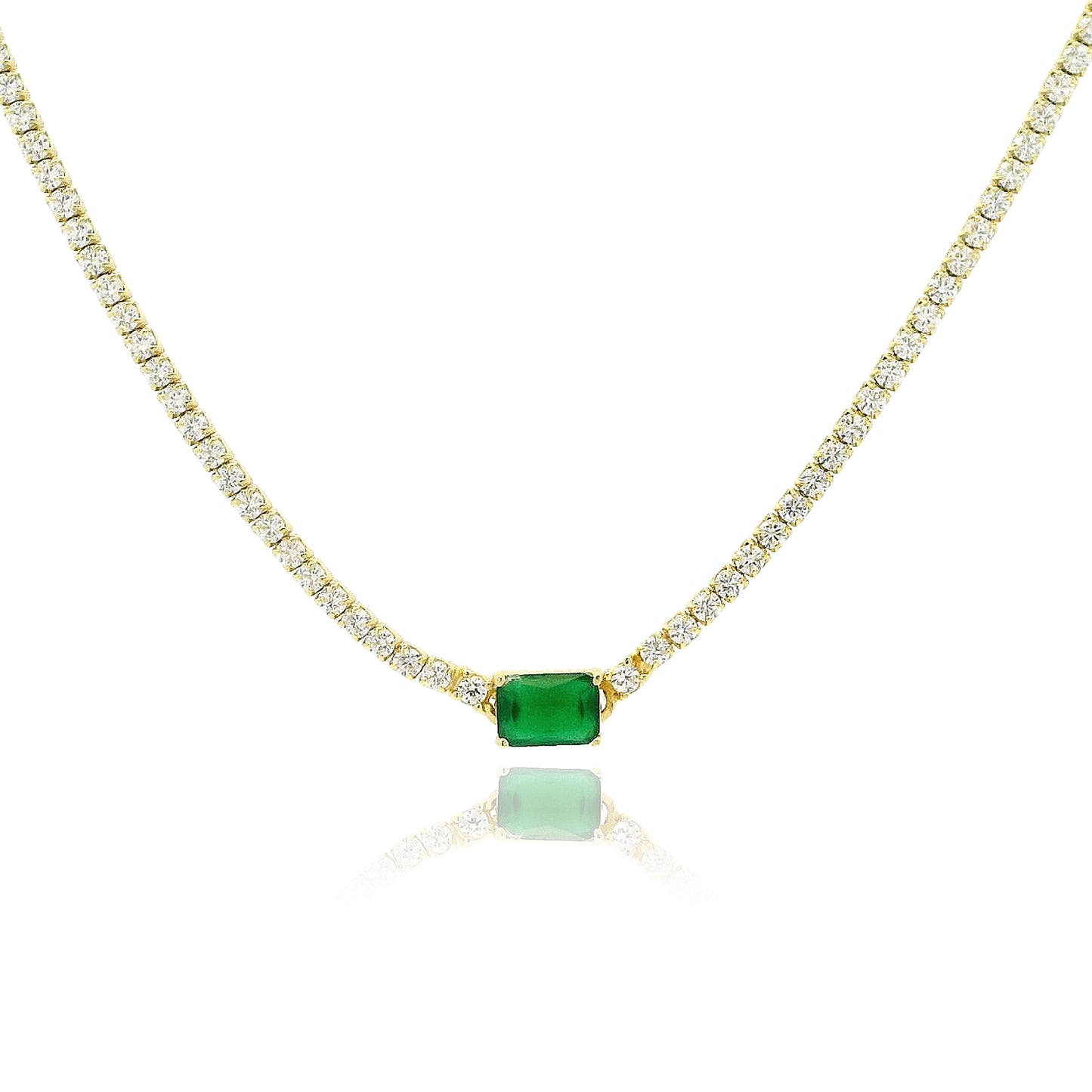 Emerald Cut Centered Micro Pave Tennis Necklace 14+4" - KN22306