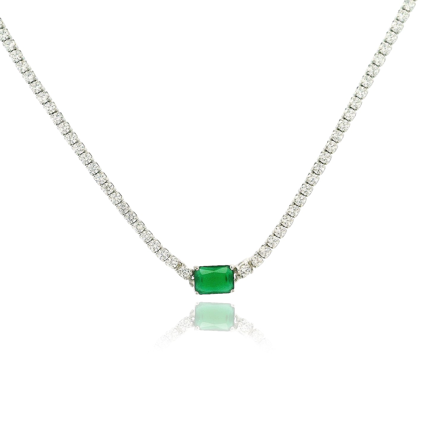 Emerald Cut Centered Micro Pave Tennis Necklace 14+4" - KN22306