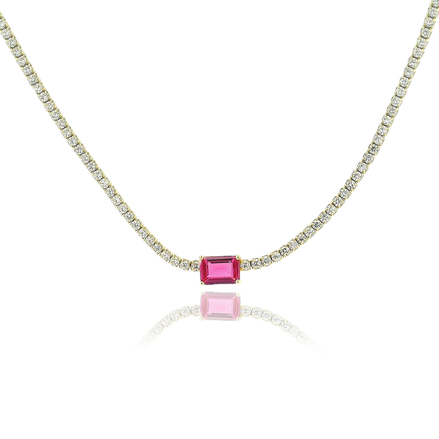 Emerald Cut Centered Micro Pave Tennis Necklace 14+4" - KN22306