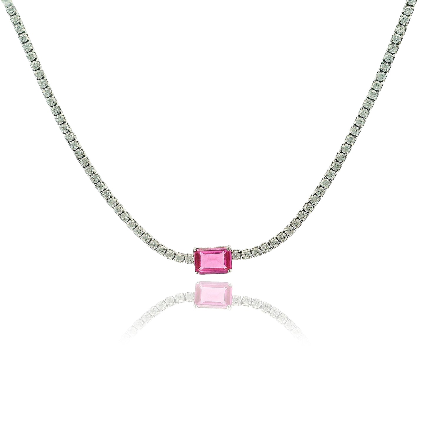 Emerald Cut Centered Micro Pave Tennis Necklace 14+4" - KN22306