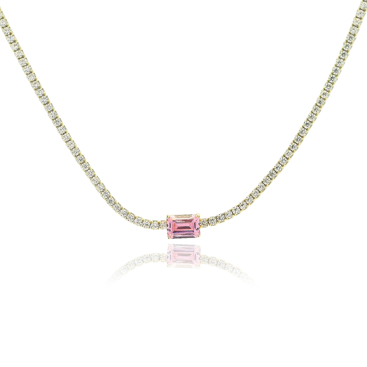 Emerald Cut Centered Micro Pave Tennis Necklace 14+4" - KN22306