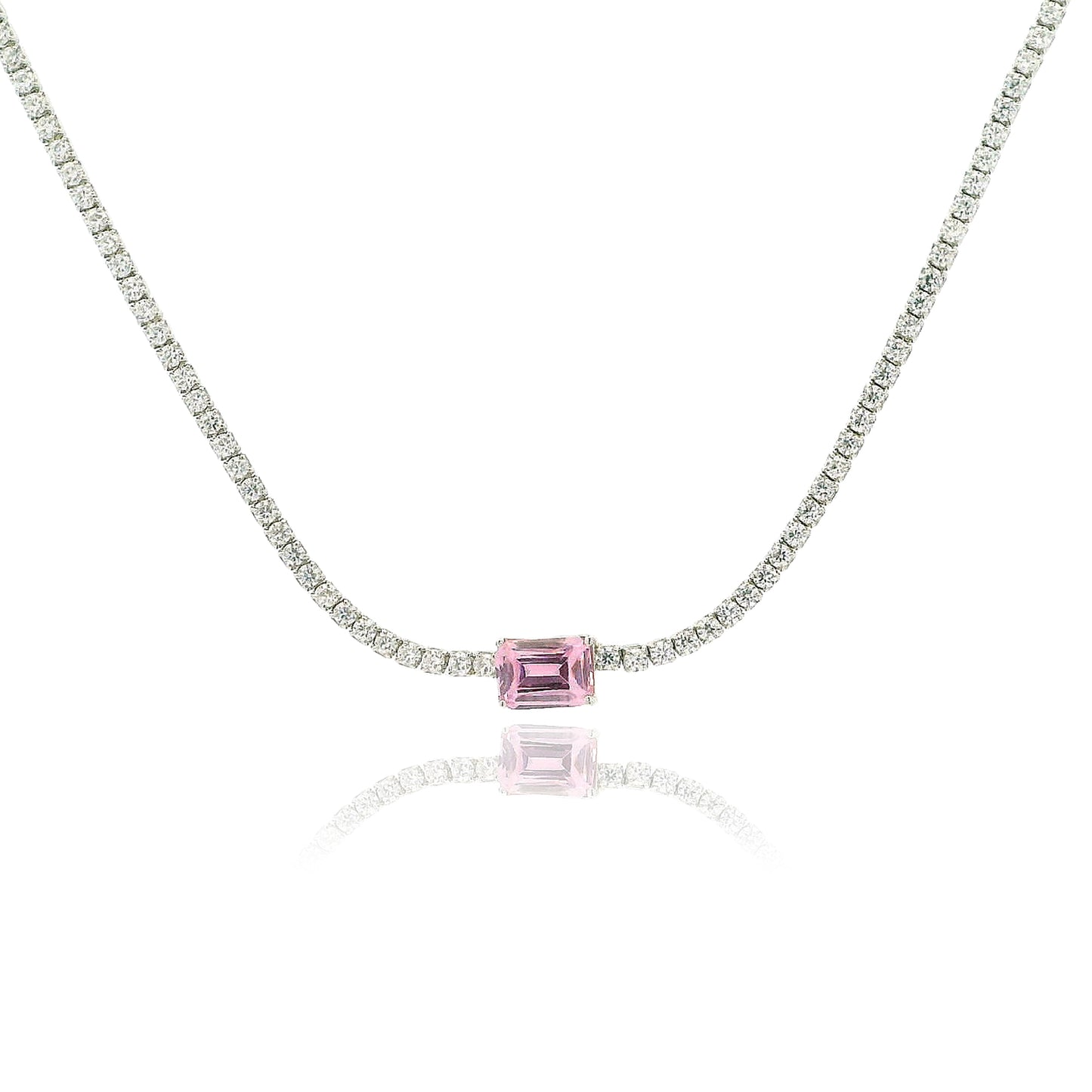 Emerald Cut Centered Micro Pave Tennis Necklace 14+4" - KN22306