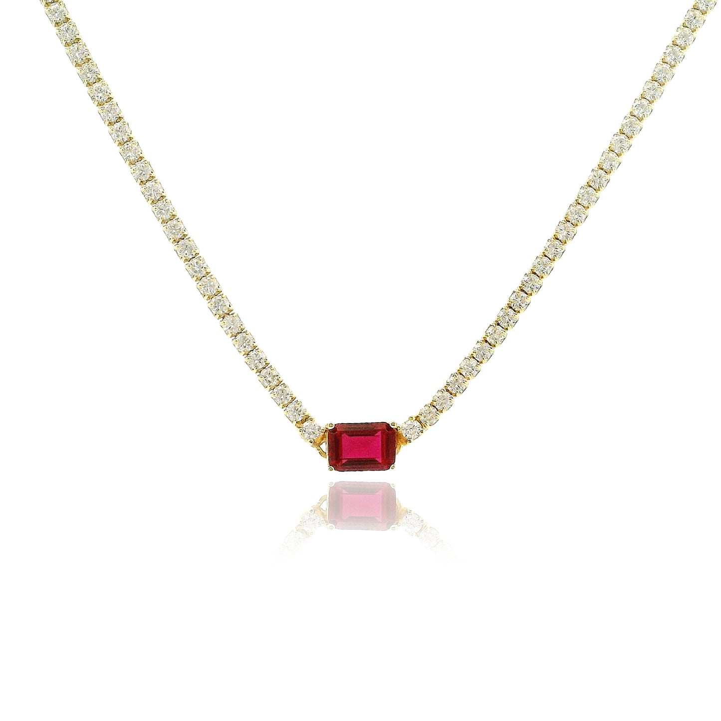 Emerald Cut Centered Micro Pave Tennis Necklace 14+4" - KN22306