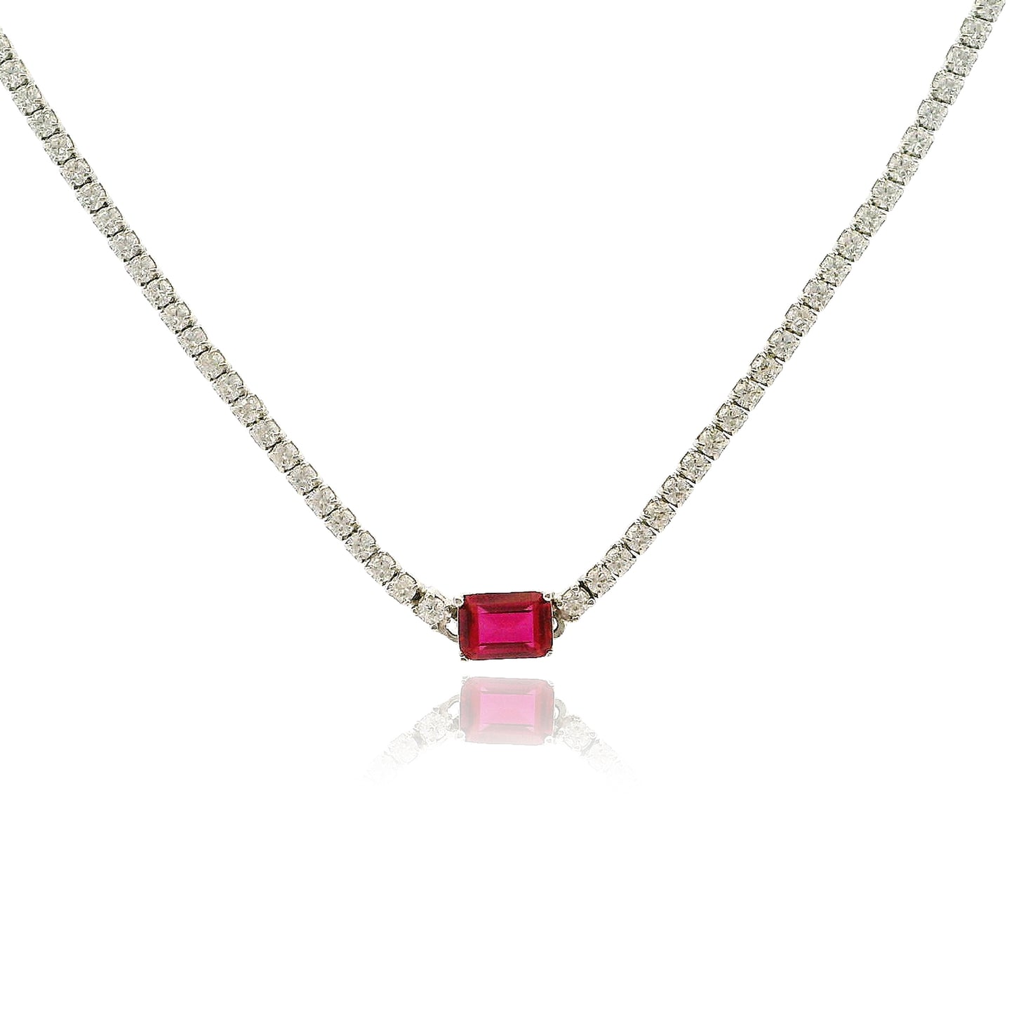 Emerald Cut Centered Micro Pave Tennis Necklace 14+4" - KN22306