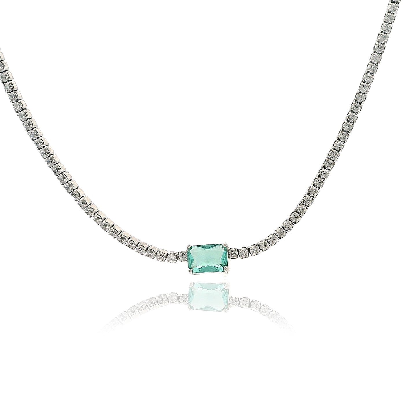 Emerald Cut Centered Micro Pave Tennis Necklace 14+4" - KN22306
