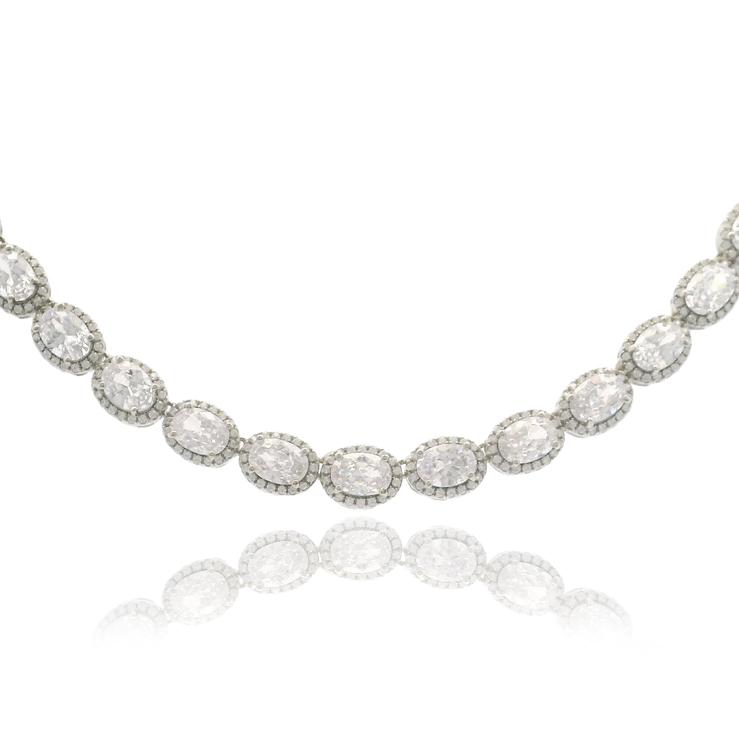 Elegant Oval Halo Necklace 16" - KN22320