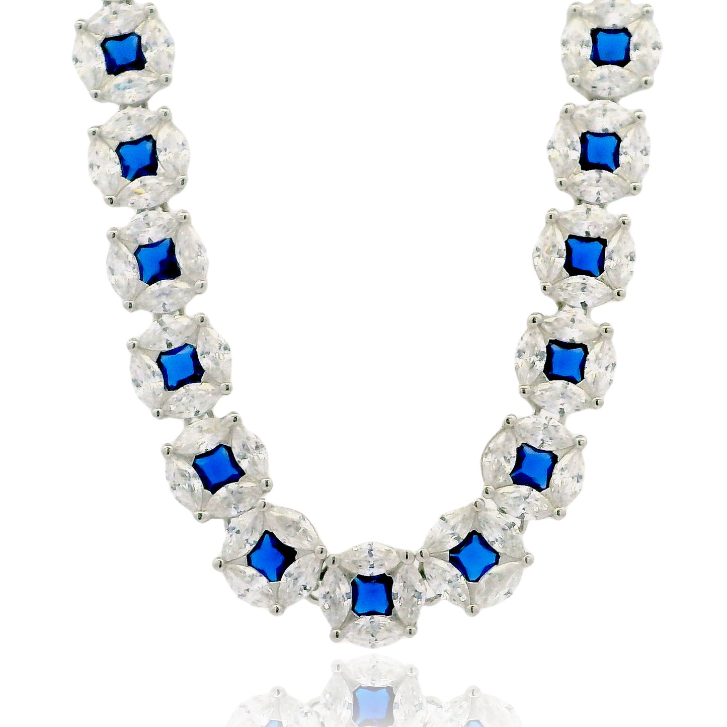 Radiant Elegance: Marquise-Cut CZ Cluster Necklace in Silver - KN22398