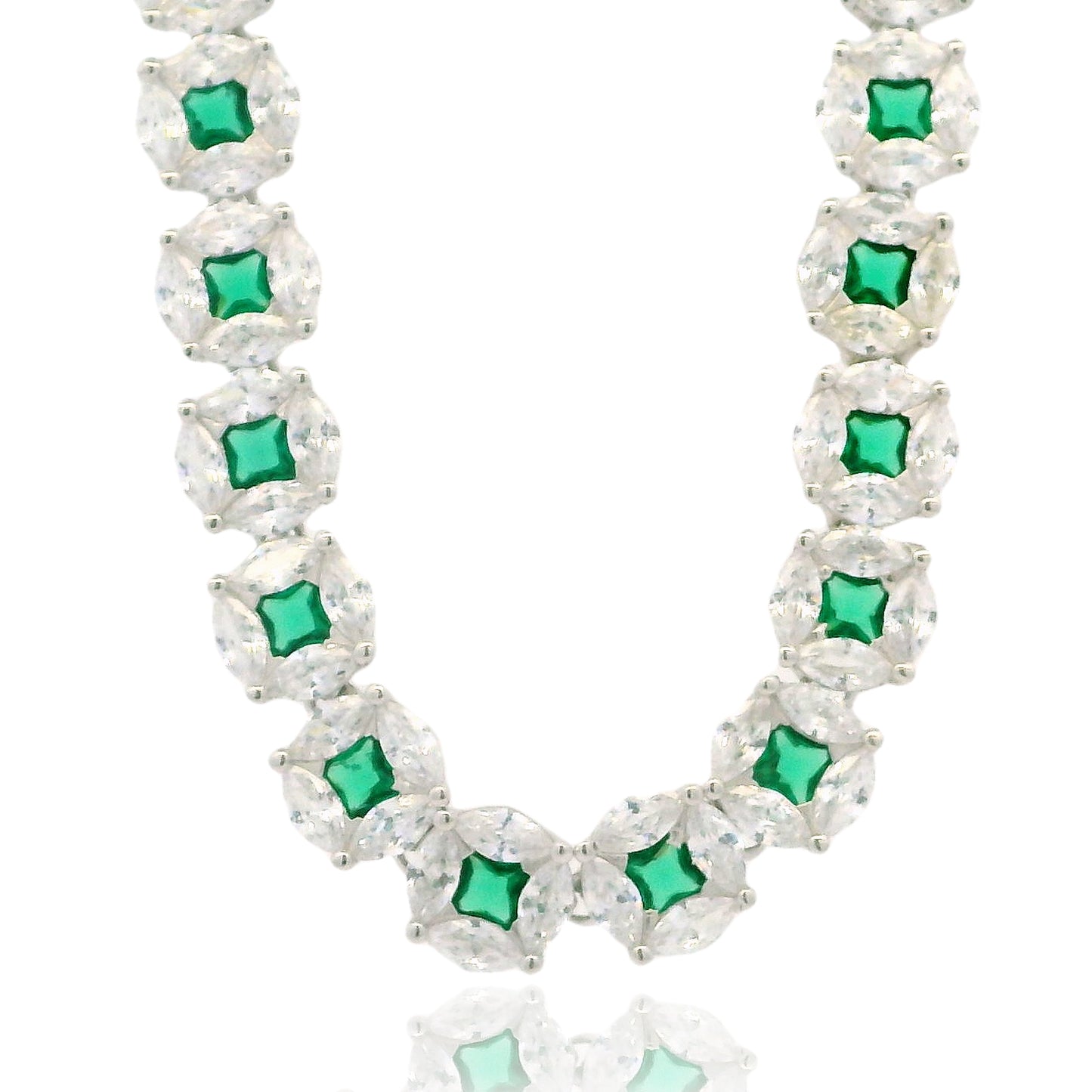 Radiant Elegance: Marquise-Cut CZ Cluster Necklace in Silver - KN22398
