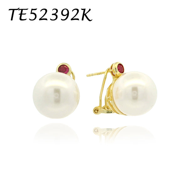 Elegant Pearl and Ruby Earrings - TE52392K