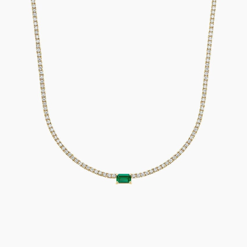 Emerald Cut Centered Micro Pave Tennis Necklace 14+4" - KN22306