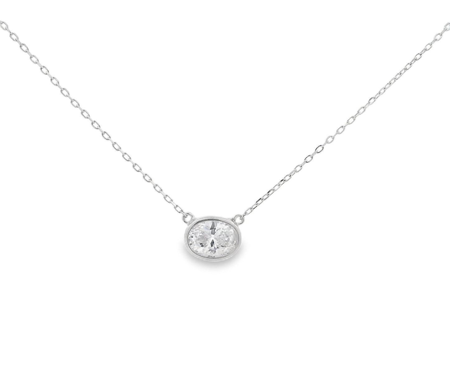 Oval East West Bezel Necklace 15+3" - PGN22318