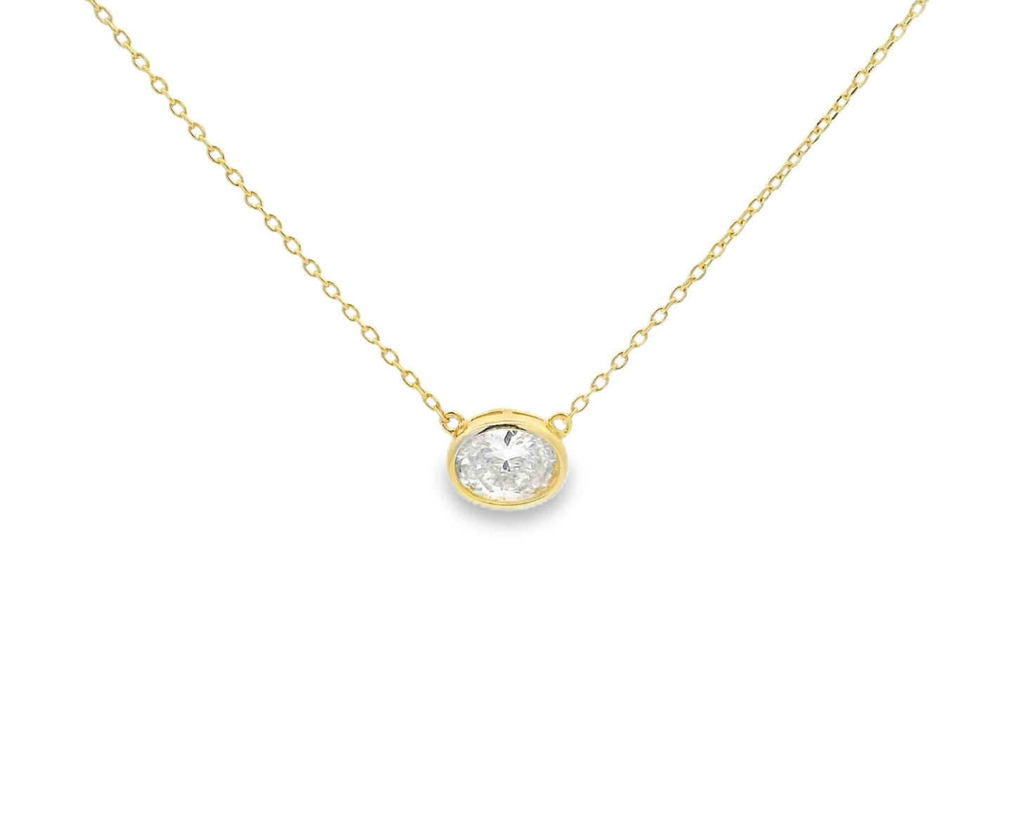 Oval East West Bezel Necklace 15+3" - PGN22318