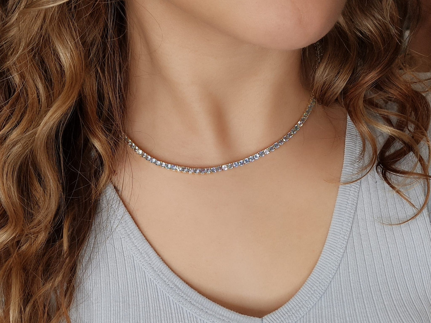 3MM 4PRONG 7/1 Color Tennis Necklace - KN22158-3