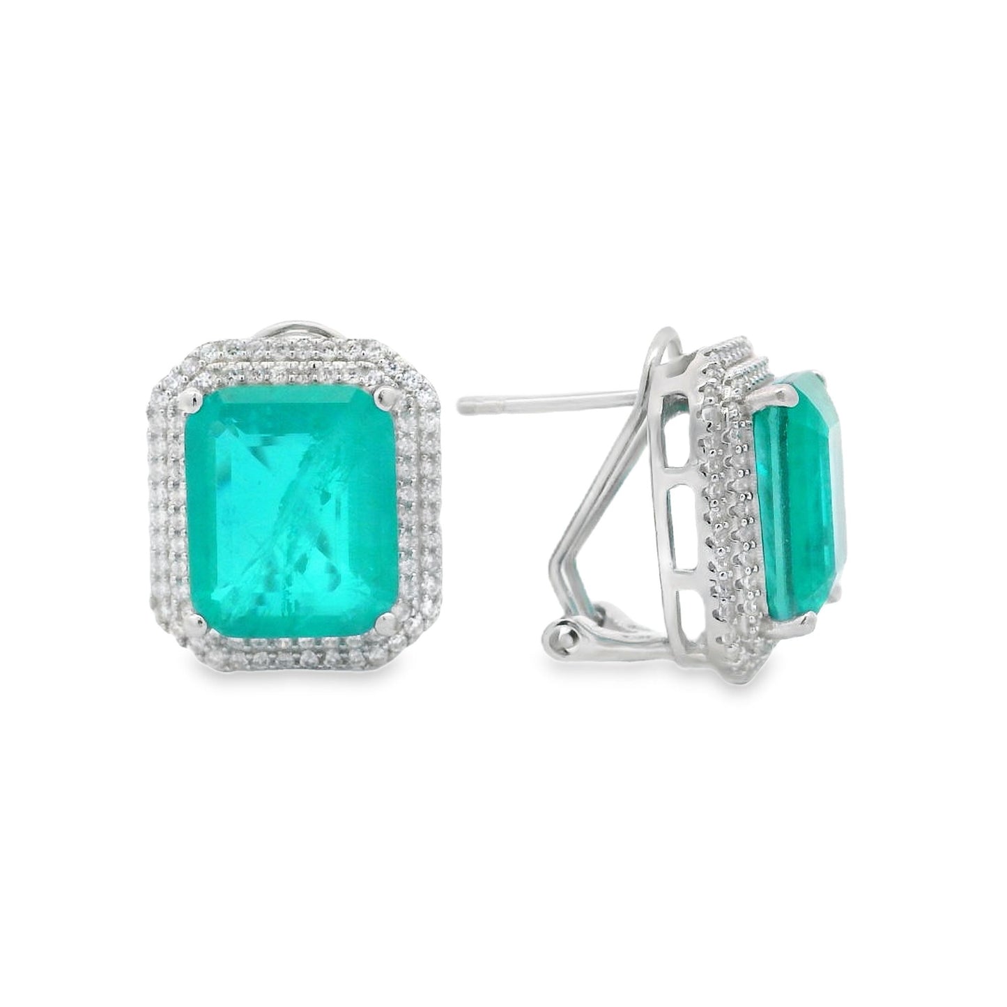 Double Halo Elegant Emerald Cut Earring - KE192046