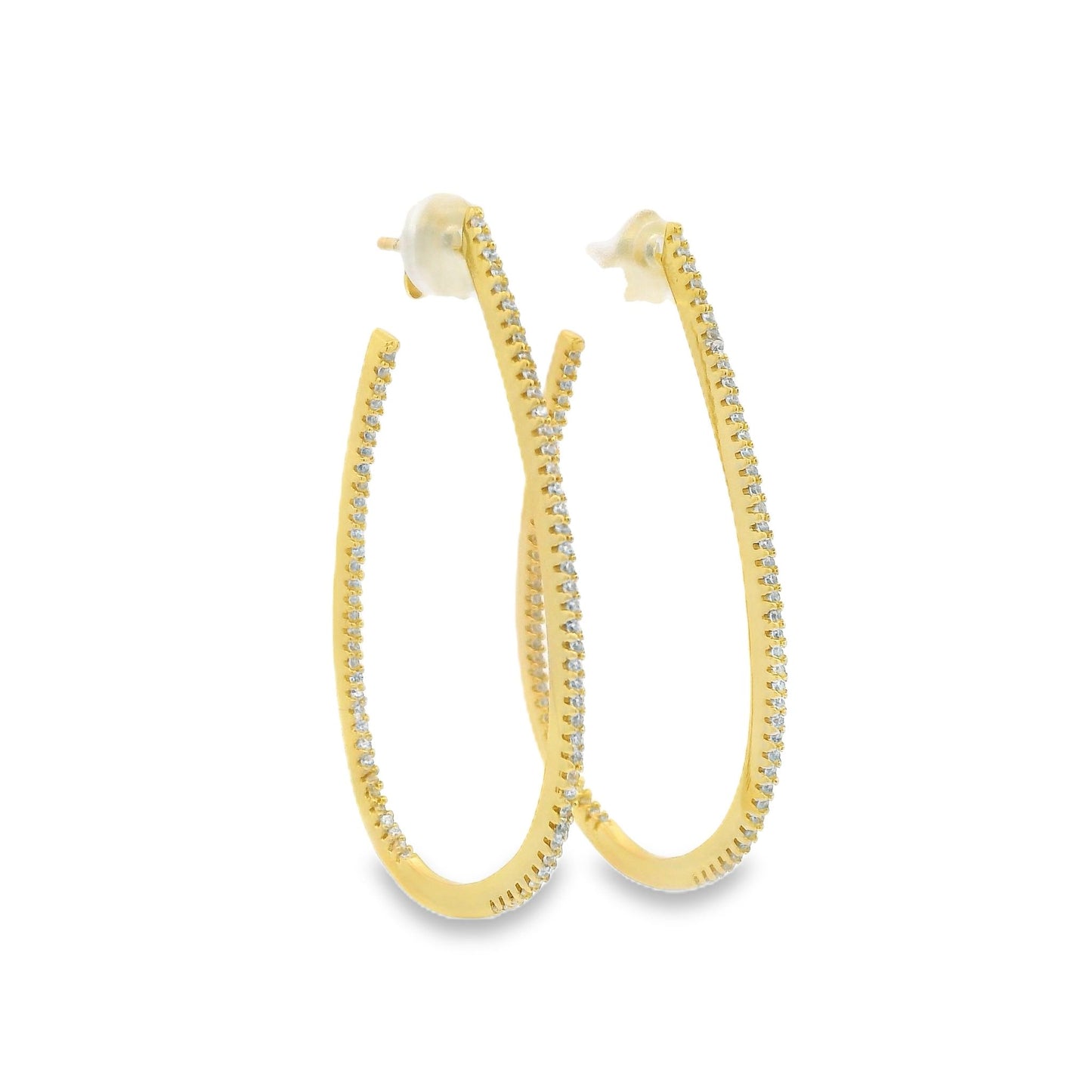 Thin Micro Diamond CZ Tear Drop 1.5" Hoops - KE19940