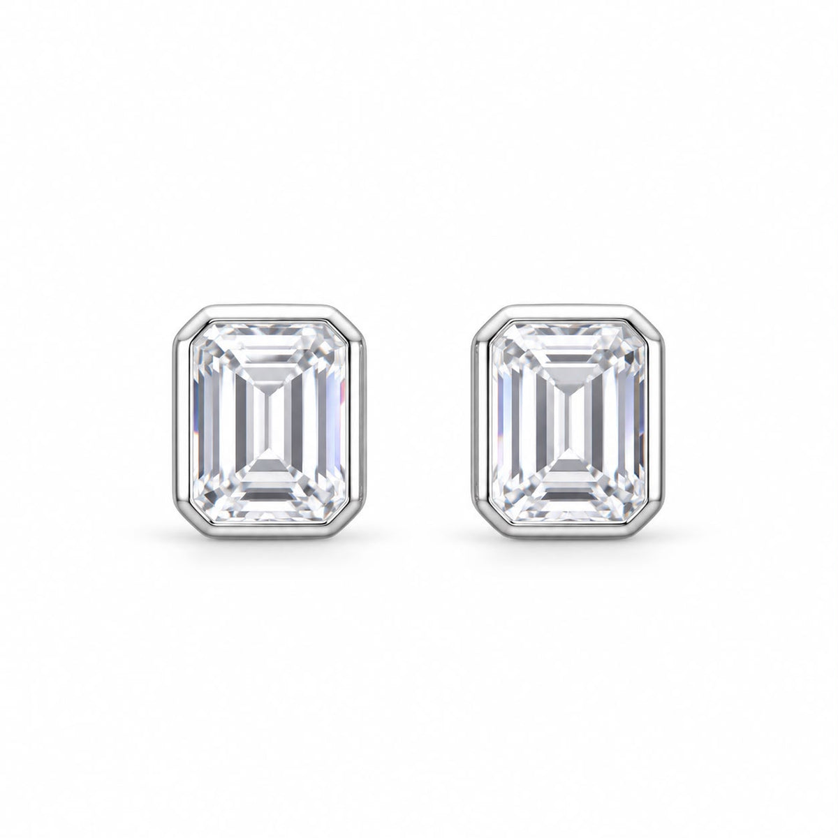 Bezel Emerald Cut Stud Earring - KE191085