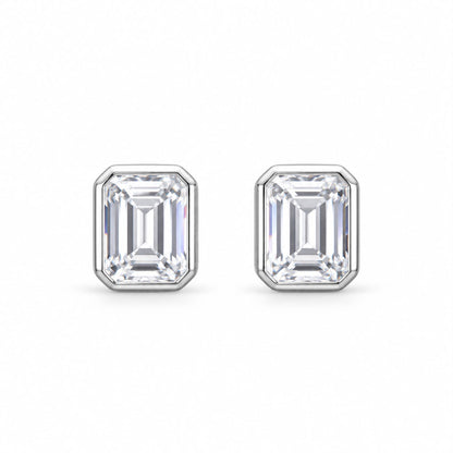 Bezel Emerald Cut Stud Earring - KE191085