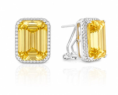 Halo Emerald Cut Omega Back Medium Earring - KE192040