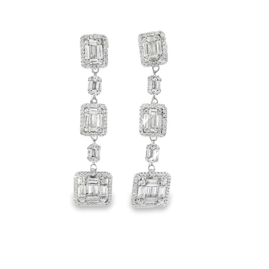 3 Tier Elegant baguette Earring - KE192055