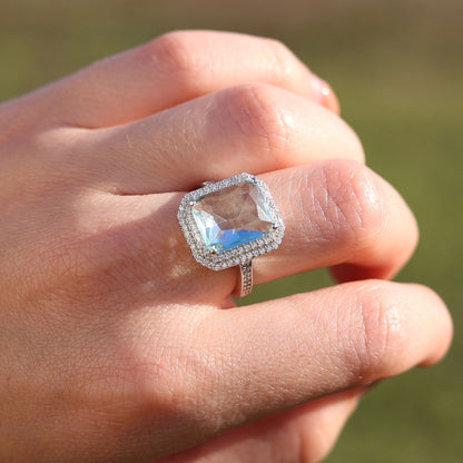 Elegant Large Emerald Cut Double Halo Ring - KR661014