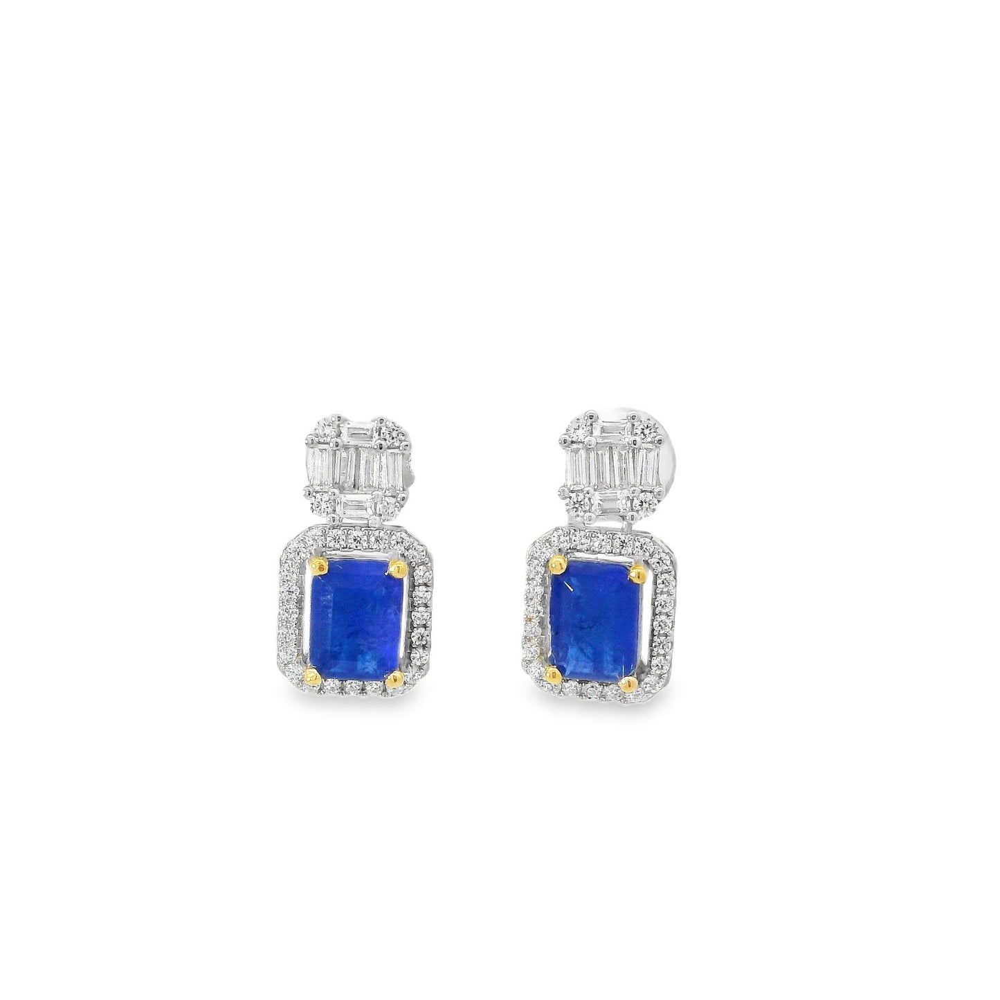 Baguette & Emerald Cut Halo Earring - KE192048