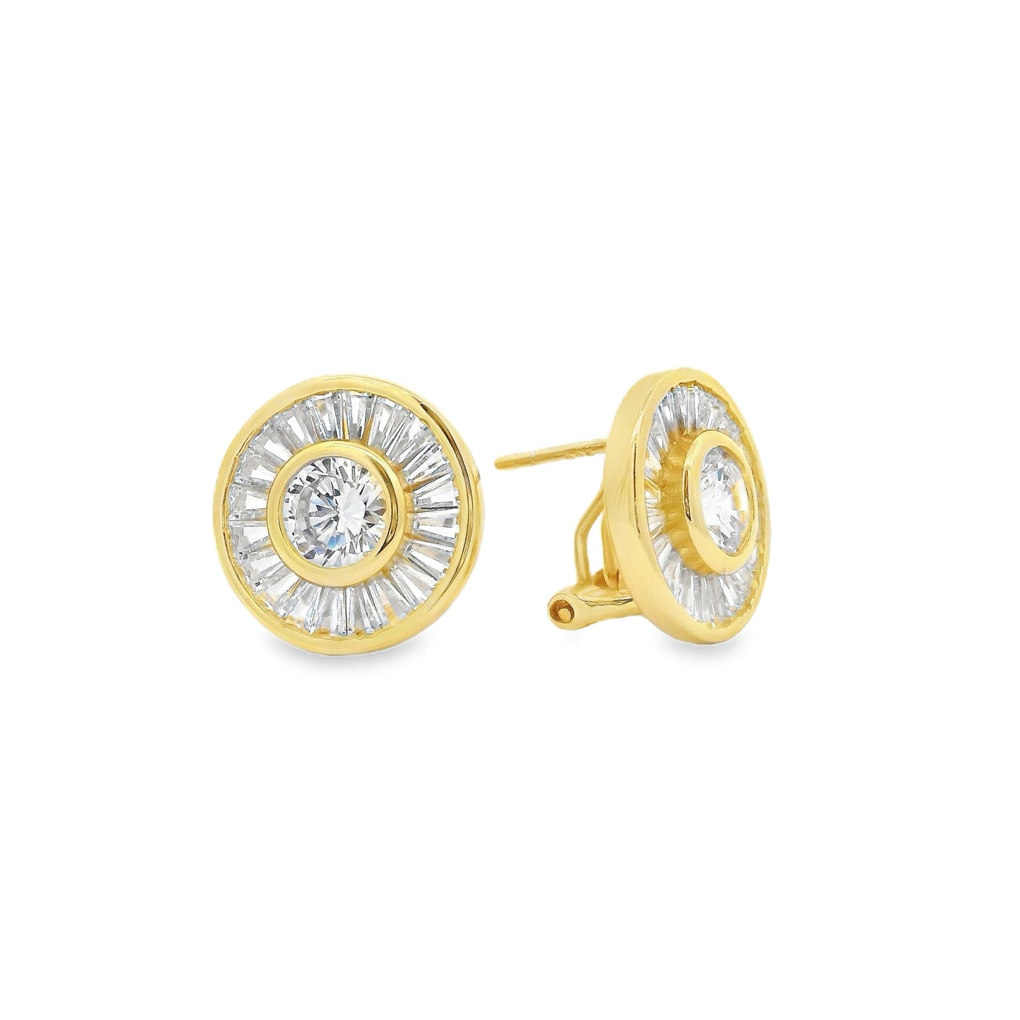 Round Baguette Omega Back Earring - KE192042