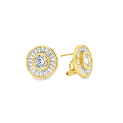 Round Baguette Omega Back Earring - KE192042
