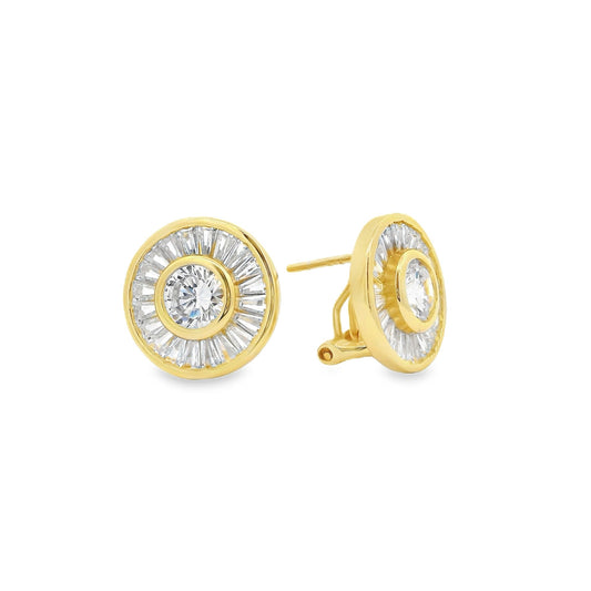 Round Baguette Omega Back Earring - KE192042