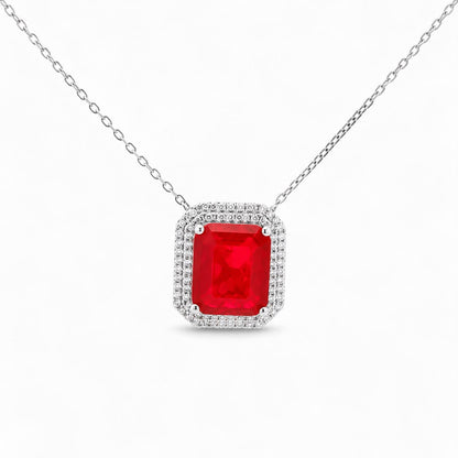Double Halo Elegant Emerald Cut Necklace 15+3" - PGN22336