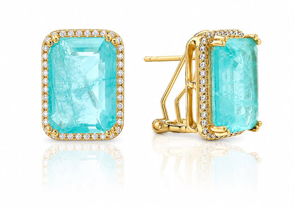 Halo Emerald Cut Omega Back Medium Earring - KE192040