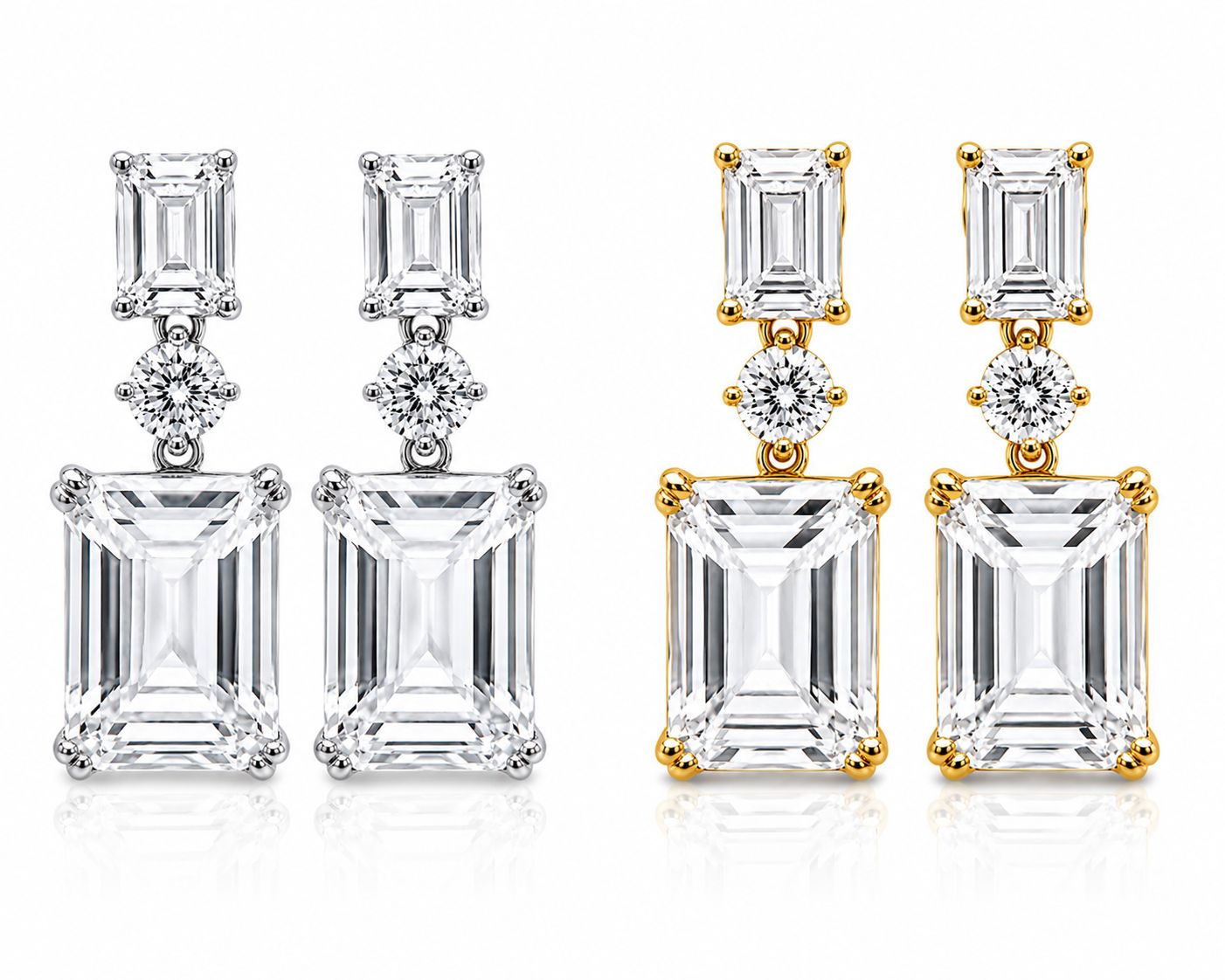 Double Emerald Cut Drop Earrings - KE192014
