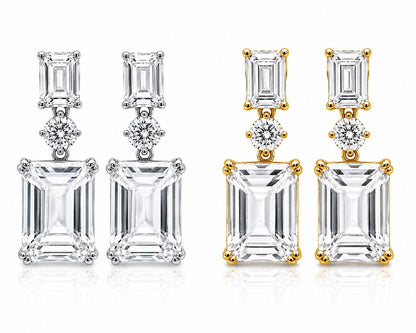 Double Emerald Cut Drop Earrings - KE192014