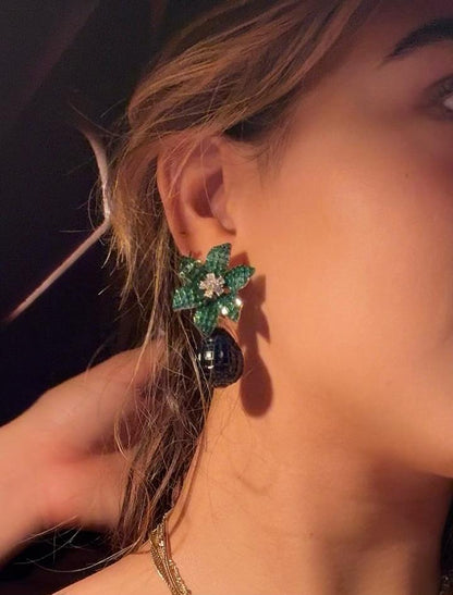Large Flower Drop Omega Back Earring - AE100091W