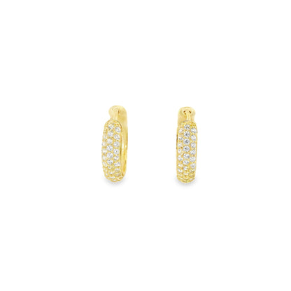 Medium Three Row Pave Diamond CZ Huggie Earrings - KE19488