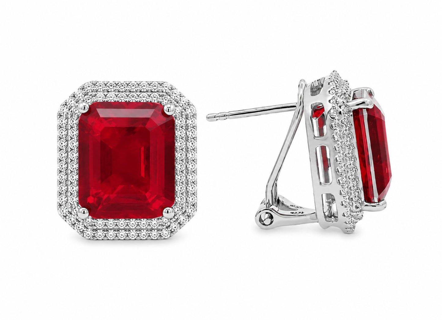 Double Halo Elegant Emerald Cut Earring - KE192046